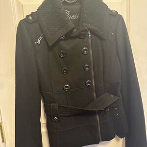 Guess Black Textured Coat with Zipper